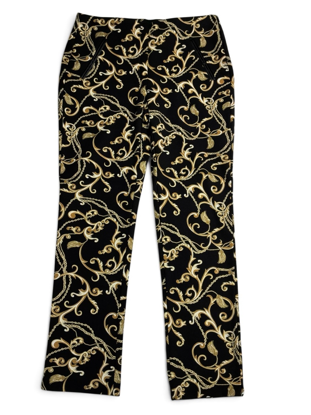 Chico's So Slimming Juliet Slim Leg Pants - Black & Gold Baroque / 0